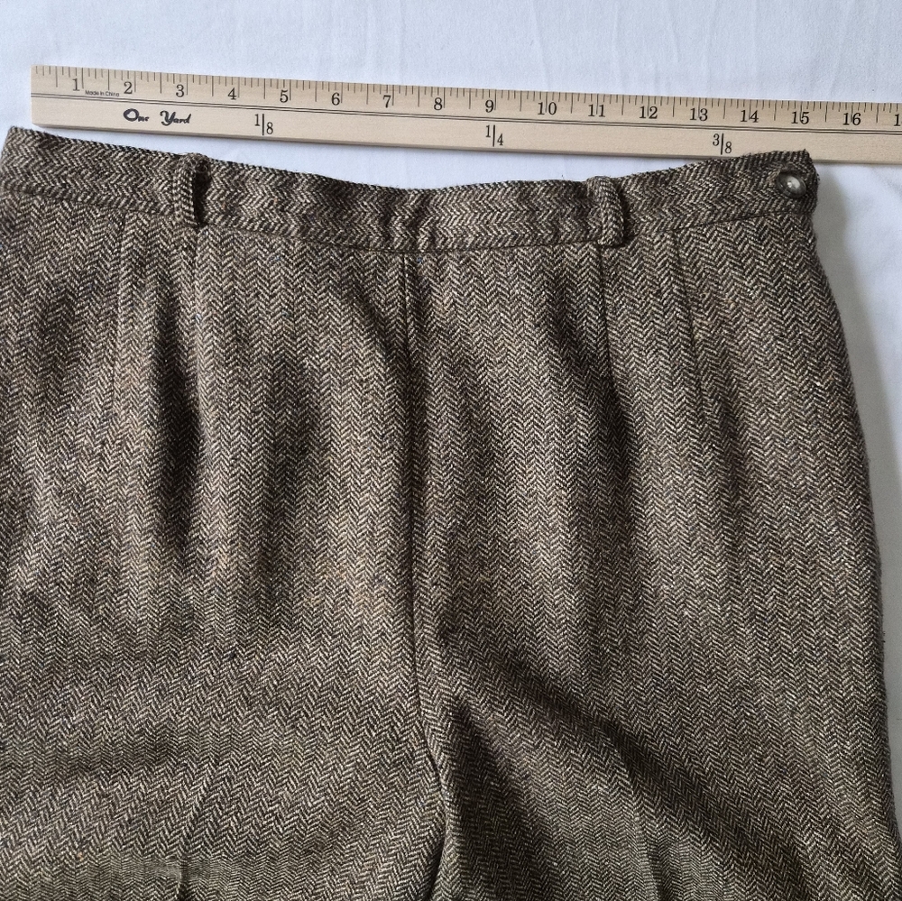 VTG Talbots Petite Italian Wool Silk Pantsuit | Brown Herringbone 2PC Set | 14P - Picture 3 of 16